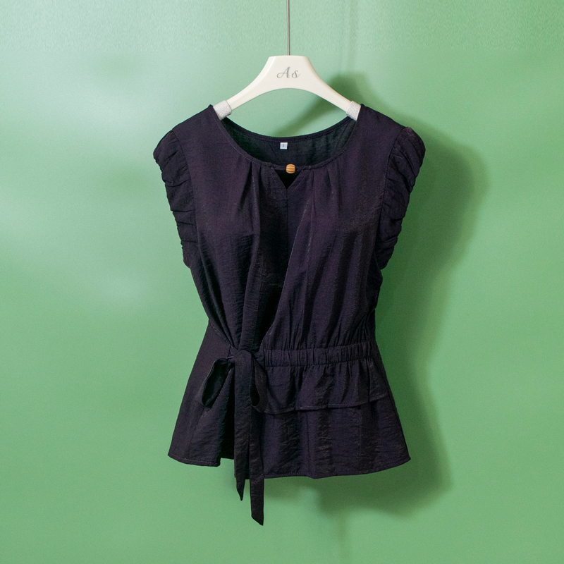 2026 Summer New Style Mature Purple Sleeveless Waist-Tie Shirt for Women, Slimming and Versatile Top