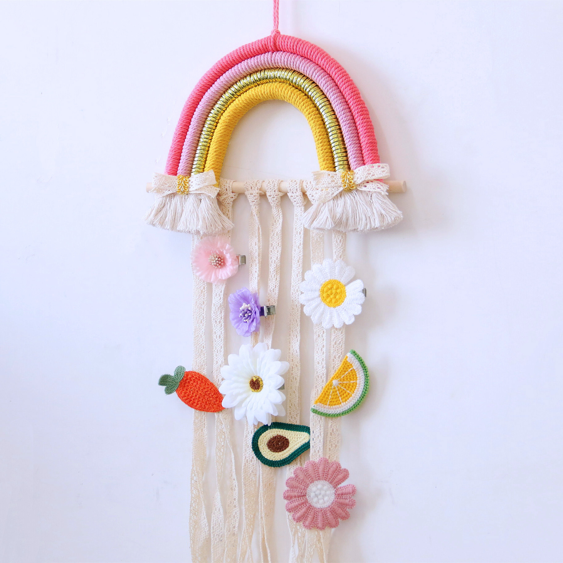 In red rainbow hair clamp headdress with hanging wall decoration wall decoration wall decoration