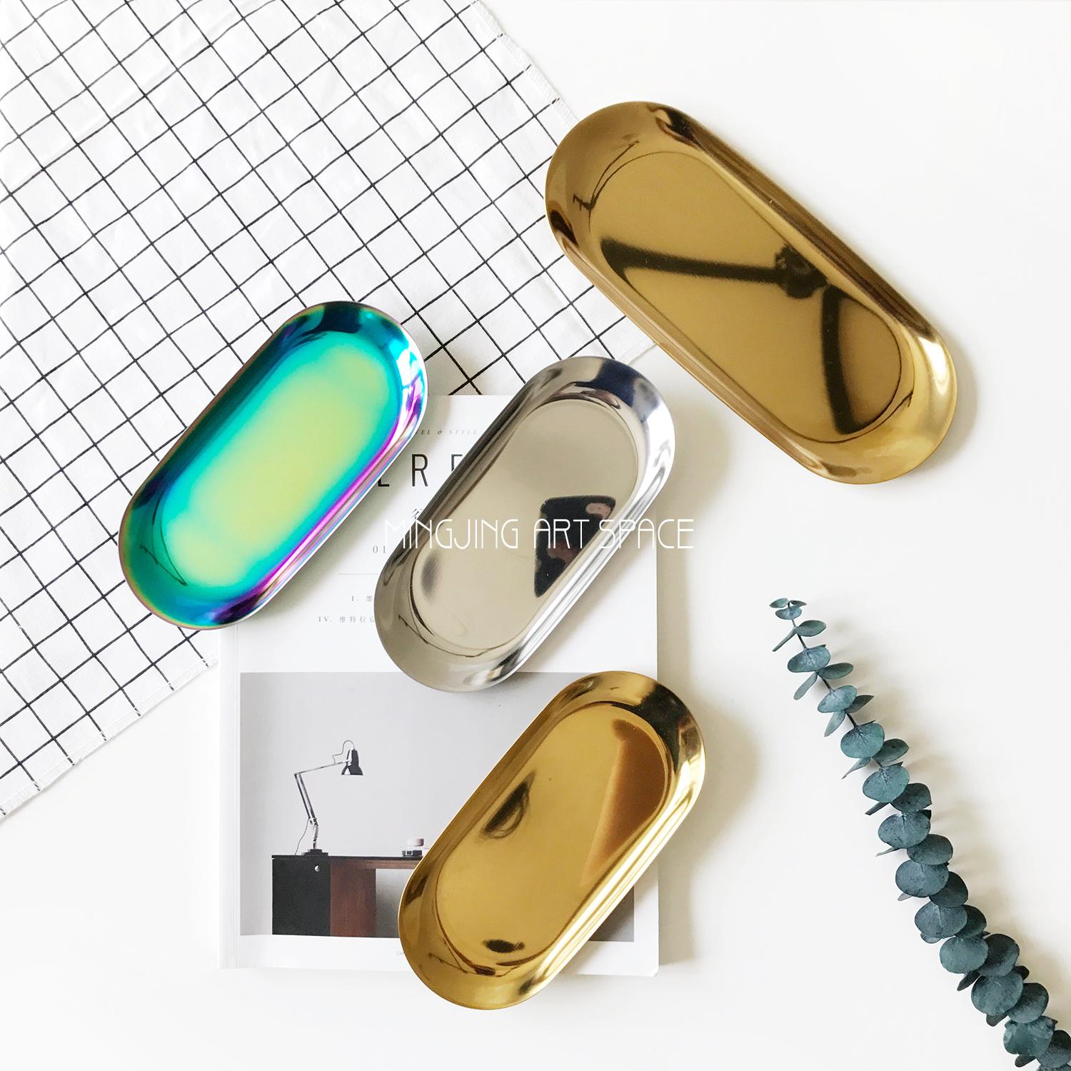 ins Nordic H Oval Stainless Steel tray Desktop containing disc Accessories count heart snacks disc cutlery