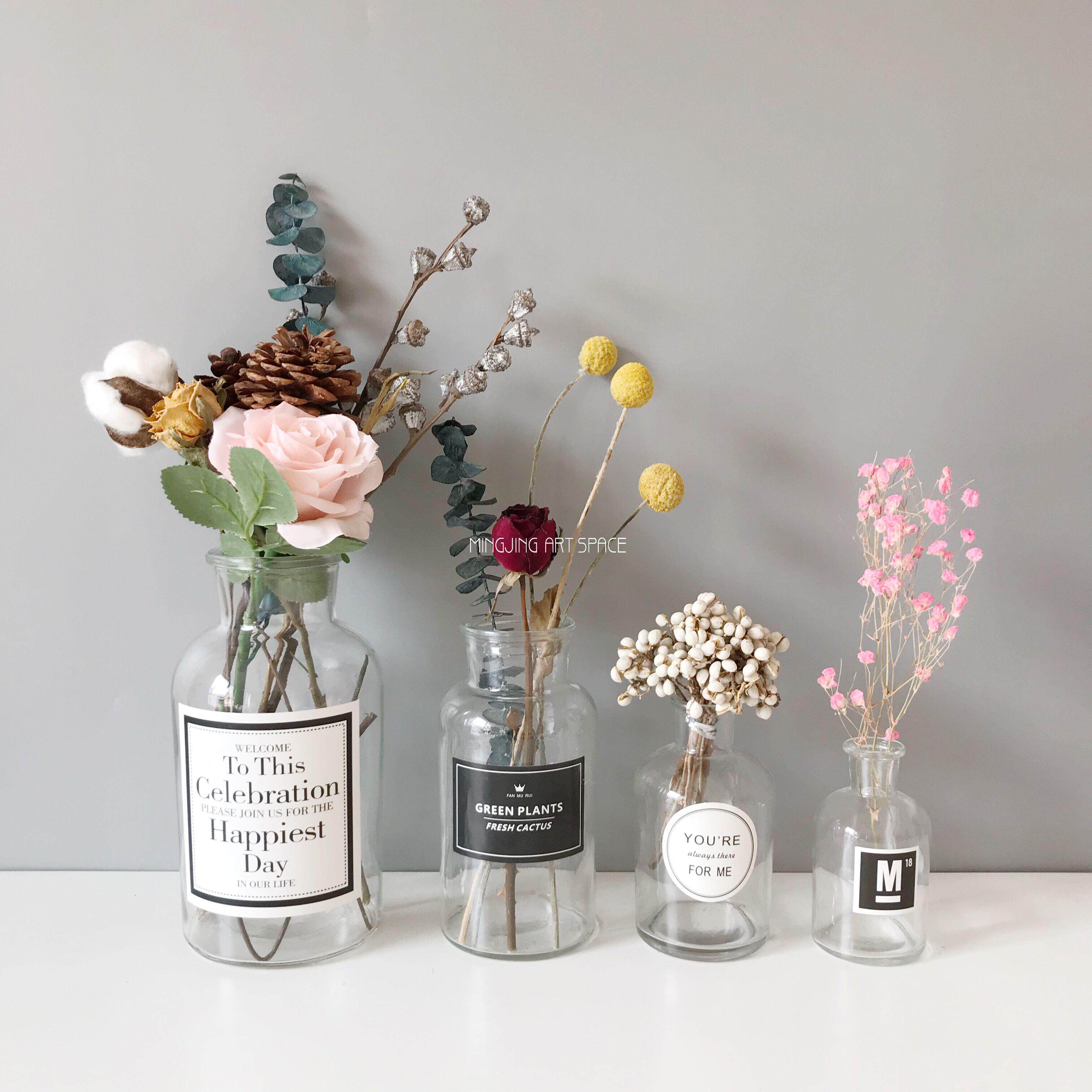 Nordic Wind Transparent Glass Vase Floral Home Decoration Flower Arrangement Retro Vase Floral Swing Piece Mesh Red Little Flower Bottle