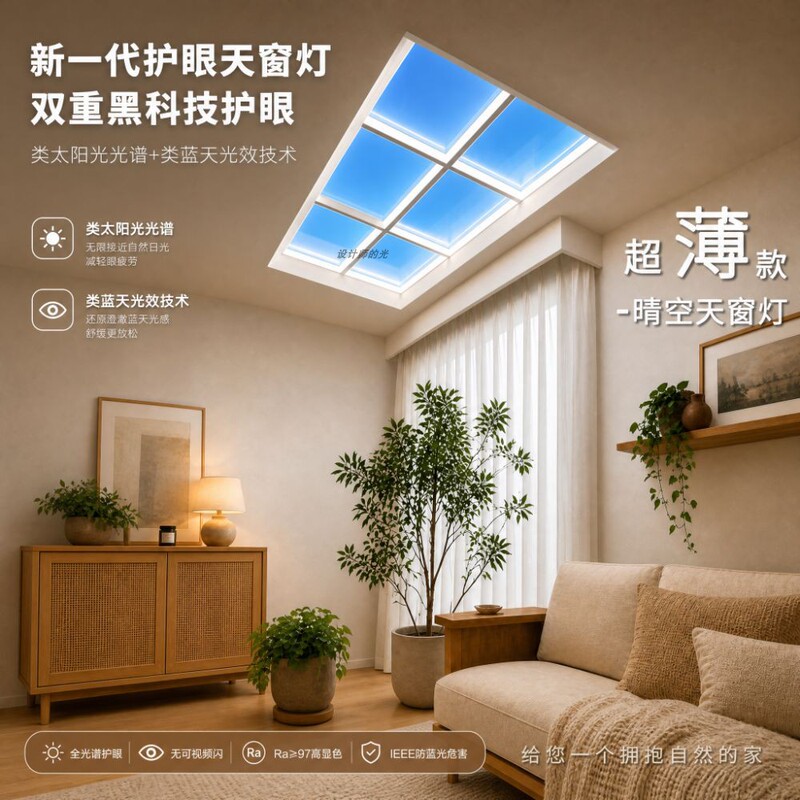 Ultra-Thin Embedded Sky Light Lamp That Simulates Natural Light and Protects the Eyes, Suitable for Living Room, Bedroom, Entryway, and Hallway, with a Minimalist Design