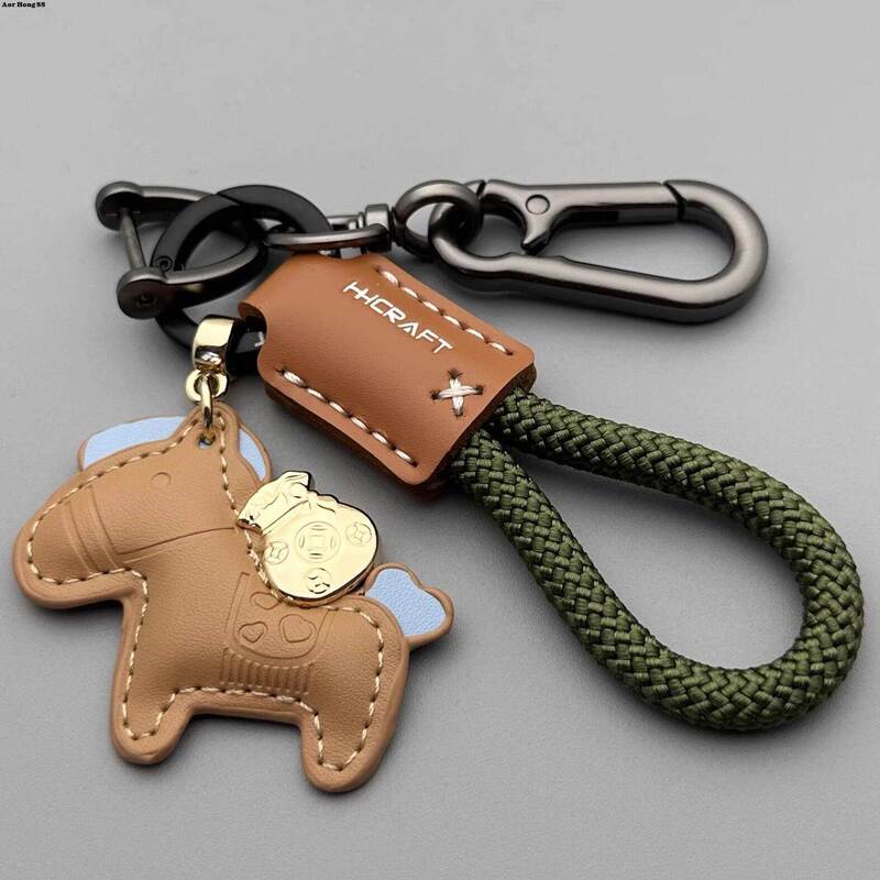 2025 New Year Cartoon Get Rich Instantly Keychain Creative Car Key Chain Ring Year of the Horse Mascot Backpack Pendant