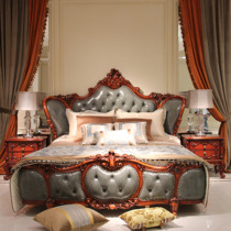 European and American classical solid wood mansion villa furniture FP92 extra large bed double bed leather bedside table
