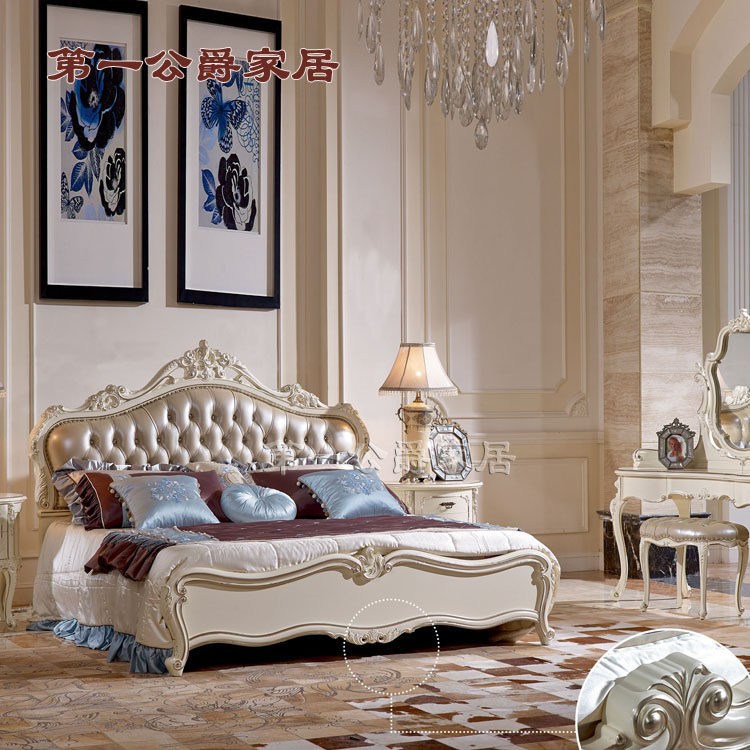 Eurostyle American Classical Solid Wood Villa Home Innate FF15 Bed Head Cabinet Makeup Bench White Bed Promotion 7999