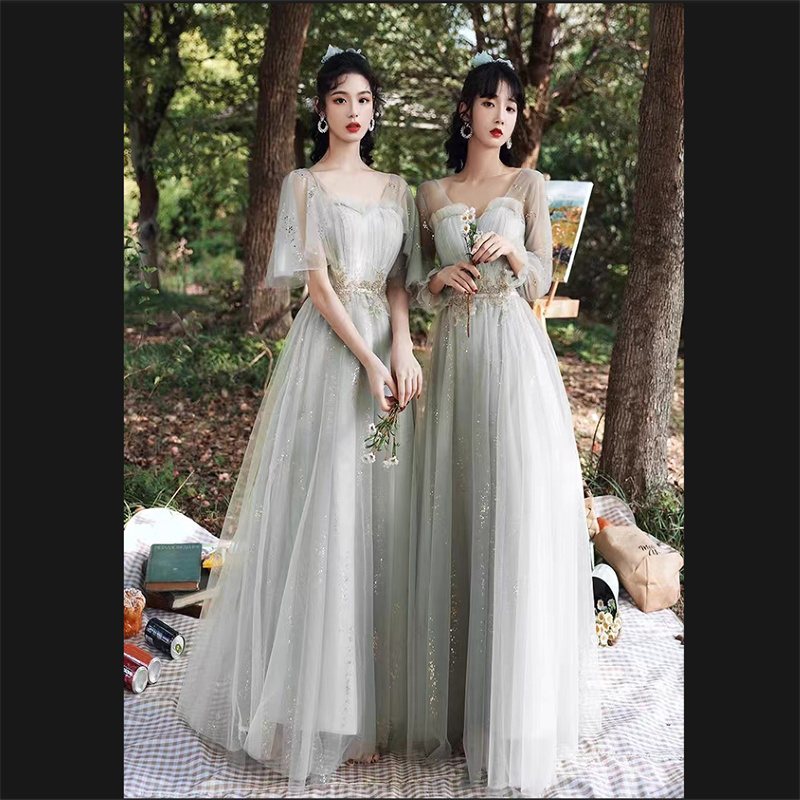 Wedding Bridesmaid Dress New Style Sister Evening Dress Women Can Wear Casually Simple Bridesmaid Dress Gray Style Plus Size