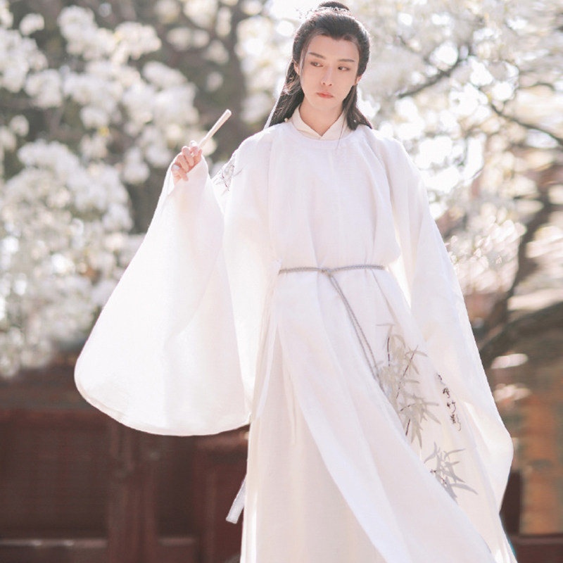 Ming round neck robe Hanfu white ancient style men lovers fairy qi boys set Chinese style ancient costume full spring and autumn