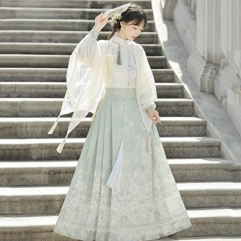 He Shizhang оригинальный женский костюм Hanfu производства династии Мин, улучшенный новый китайский стиль, национальный стиль, юбка для верховой езды, повседневный костюм 2024 года, новинка весны и осени Изображение 1