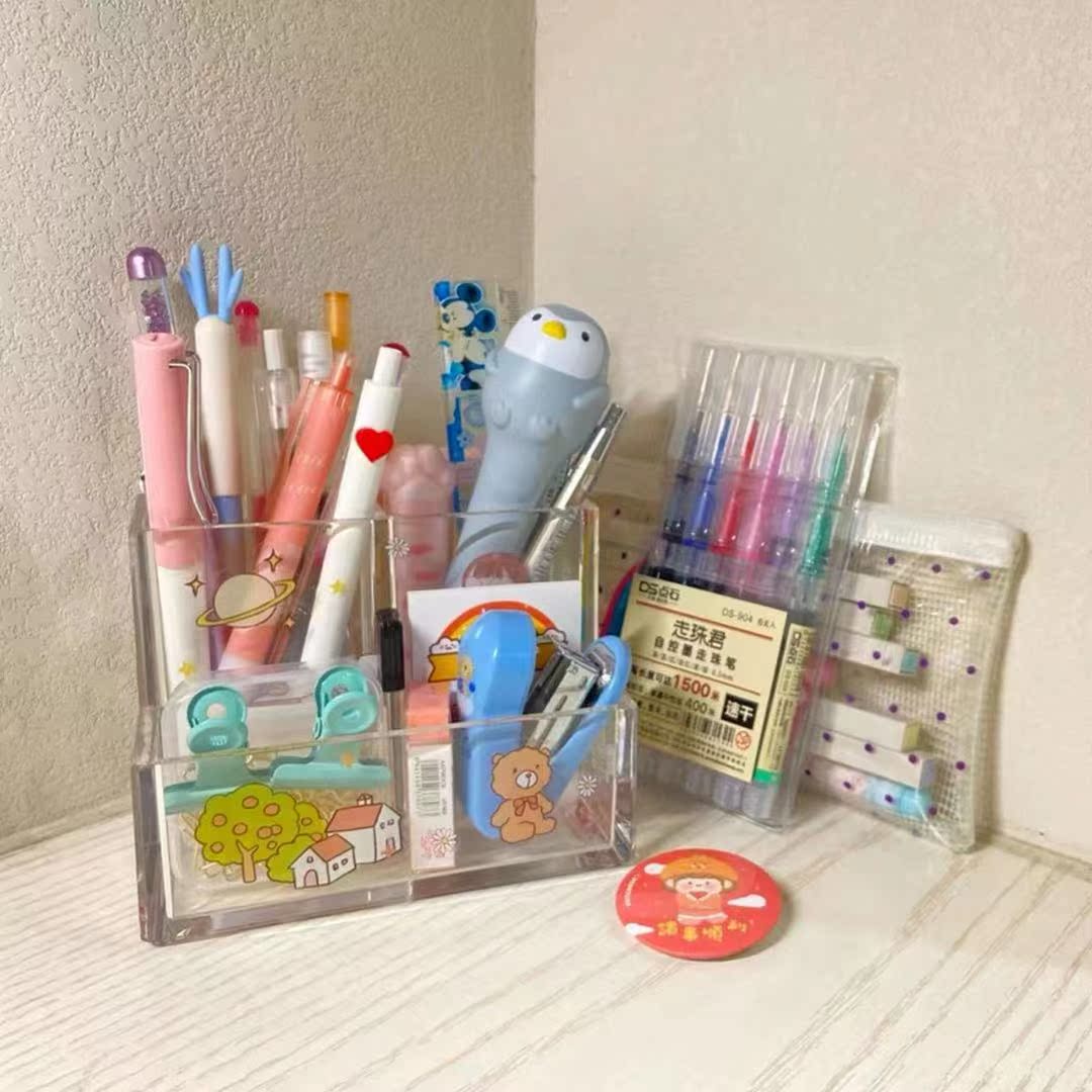 Transparent pen container student desktop multifunctional stationery storage box creative makeup brush storage barrel brush barrel pencil box female