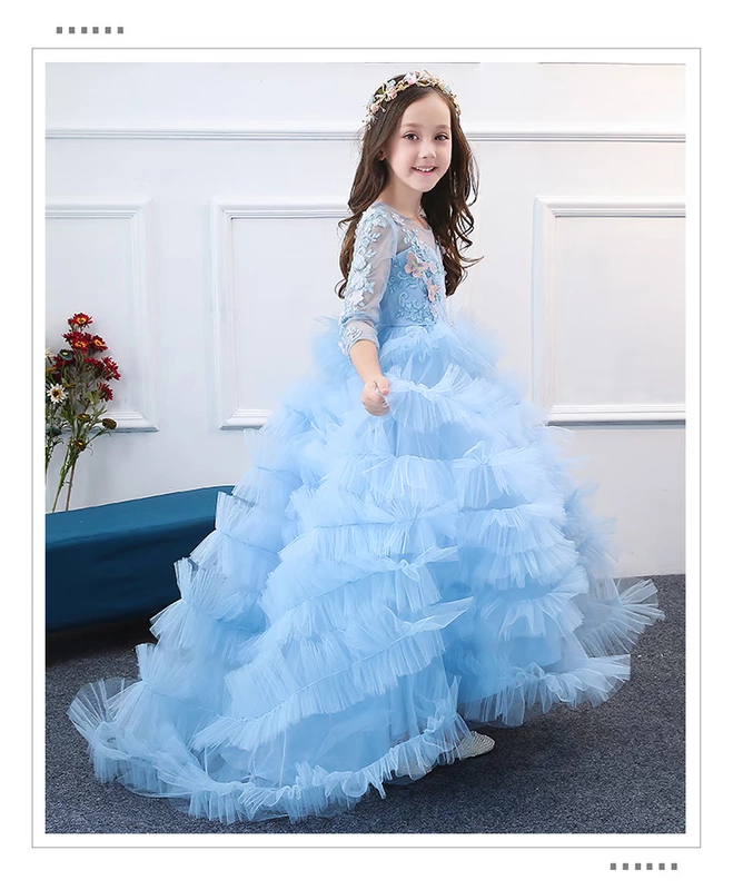 Trẻ em váy công chúa cô gái nhỏ chủ nhà fluffy hoa trailing cô gái váy cưới catwalk trang phục mùa thu và mùa đông