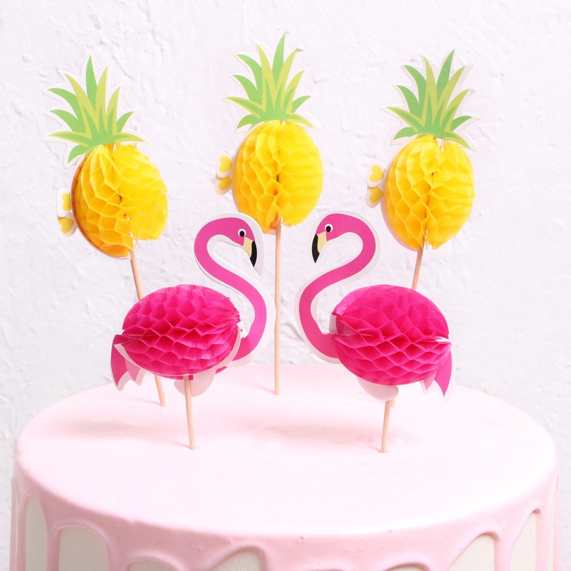 Party baking cake decoration card flamingos 3D cake plug flag pineapple cup cake and birthday interface