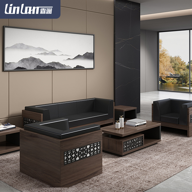 Office sofa Modern Jane boss Guest Sofa Business Reception 2 3 People Place Genuine Leather Art Sofa Tea Table Combination