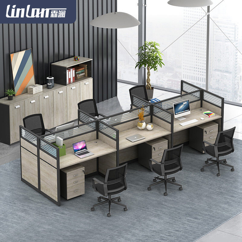 Staff Desk Brief Modern Computer Desk Office Chairs Combined Staff Four 4 6 People Position Screen Position