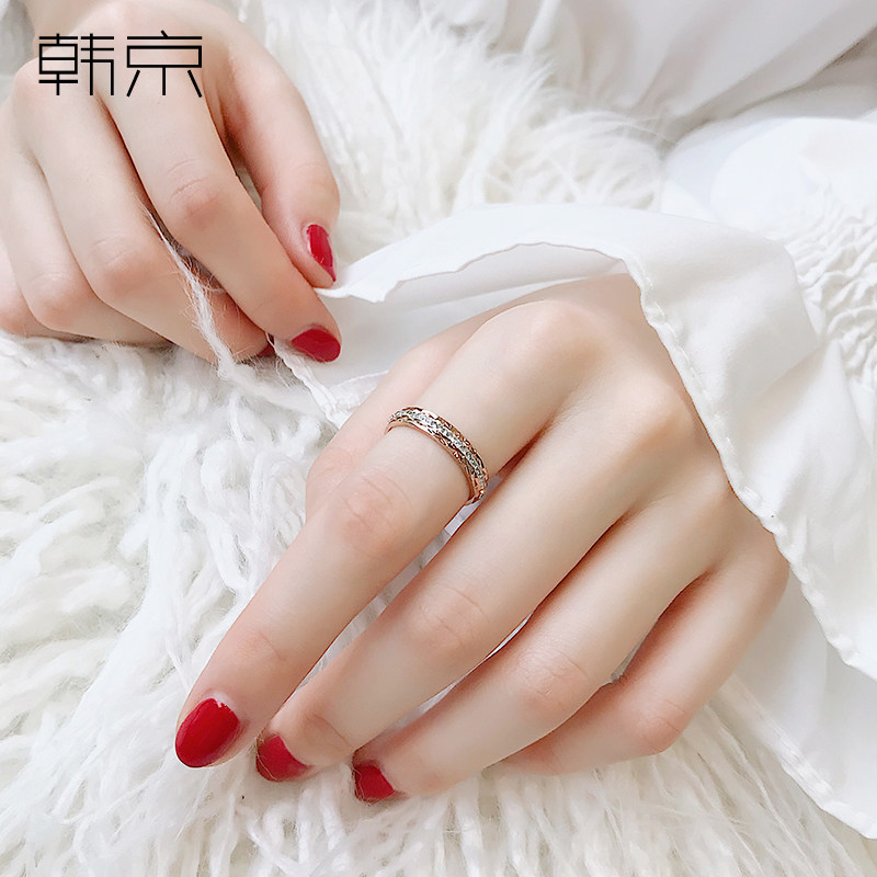 Han Kyong Rhombus Inlaid Diamond Ring Female Japan South Korea Tide Man Fashion Net Red Food Ring Not Falling color minimalist titanium steel ring