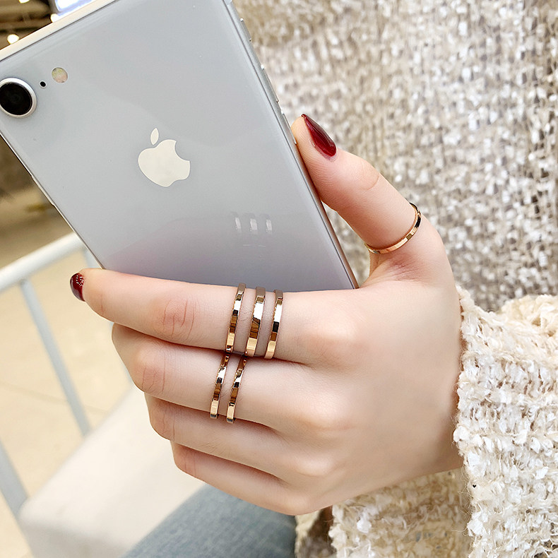 Han Jing cold wind color gold ring female Japanese and Korean hipster ring Index finger ring adjustable Korean version of the net red titanium steel ring