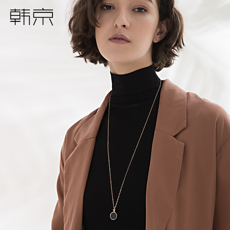 Han Kyung fashion long sweater chain women's wild Korean simple atmosphere decorative choker accessories diamond pendant necklace