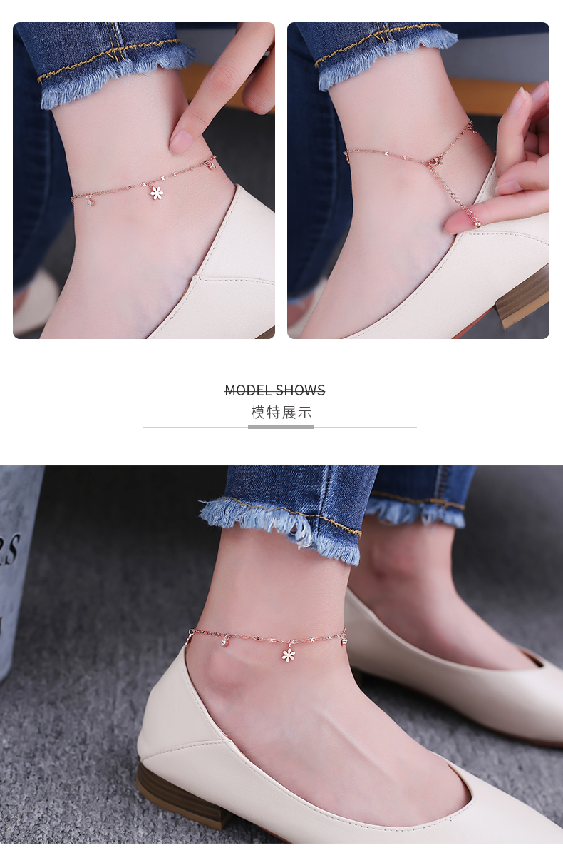 Mắt cá chân chuỗi mới chuông thép titan thời trang gợi cảm đơn giản hoa hồng vàng vòng chân nữ sinh viên hipster trang sức cá tính lắc chân
