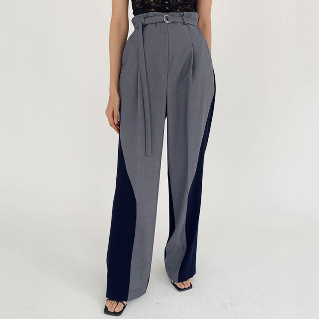 2022 summer fashion all-match trousers with contrasting color design foreign trade temperament women's clothing European and American high waist loose casual trousers