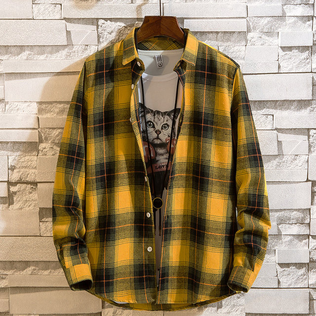 Spring and autumn plaid shirt men's long-sleeved youth shirt high school junior high school student Korean style trendy handsome top