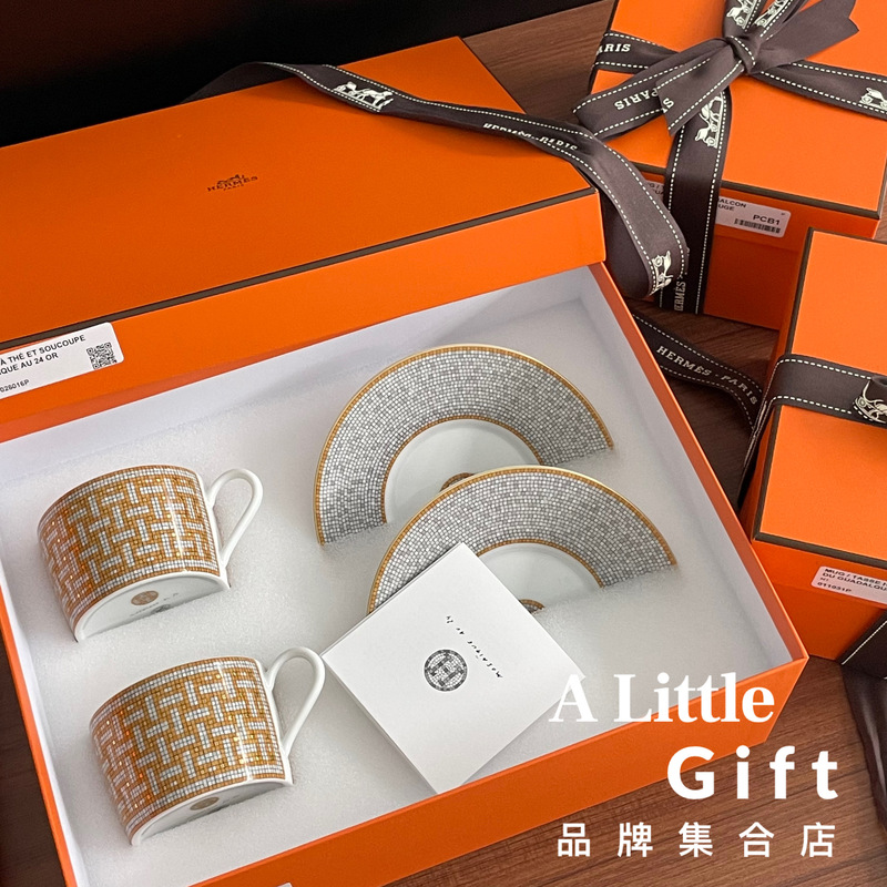 Hermes Genuine 24K Mosaic Gold Coffee Cup and Saucer Gift Box Birthday Wedding Gift Hermes Genuine 24K Mosaic Gold Coffee Cup and Saucer Gift Box Birthday Wedding Gift
