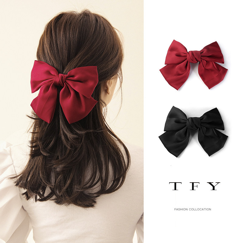 Red Net red side big bow hairclip female autumn and winter Korean ins head rope clip back head hair rope headdress