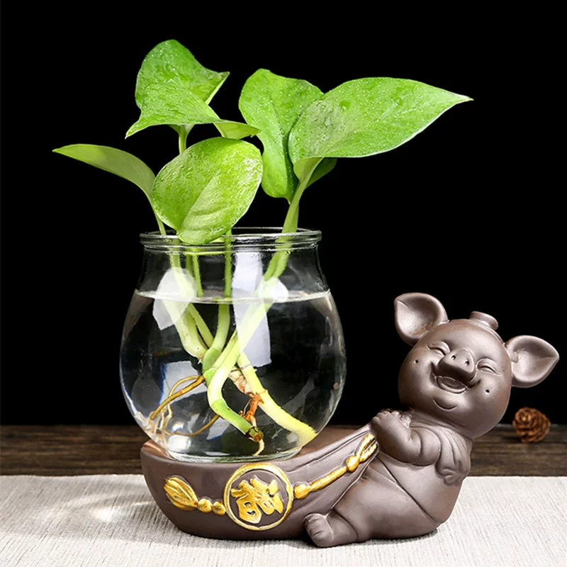 Sáng tạo màu xanh lá cây củ cải thủy canh thủy tinh bình trong suốt bình nhà máy đồ gốm sứ đựng nước văn hóa trang trí đồ trang trí - Vase / Bồn hoa & Kệ