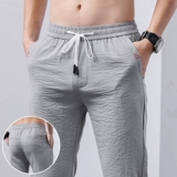 Летние тонкие универсальные трендовые дышащие шелковые штаны, свободный прямой крой