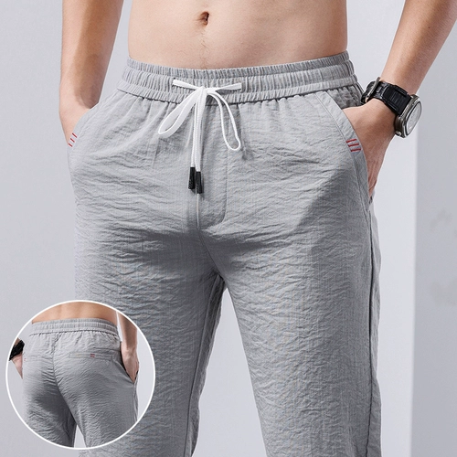 Летние тонкие универсальные трендовые дышащие шелковые штаны, свободный прямой крой