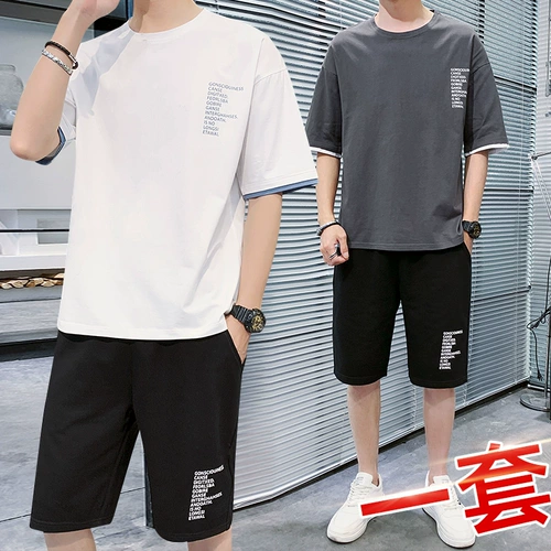 Футболка с коротким рукавом, летний комплект, шорты для отдыха, 2020, свободный крой