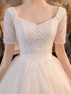 Main wedding dress 2021 New tailing winter bride temperament French light simple palace style niche design