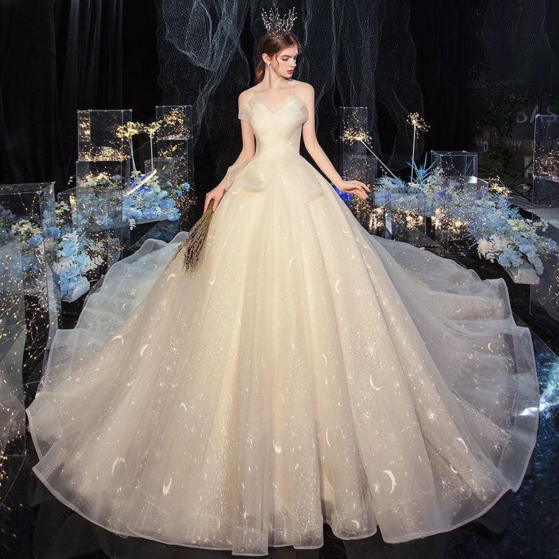 Breasted wedding dresses 2022 new brides starry sky trailing advanced texture pregnant woman French-style light Jane approx.