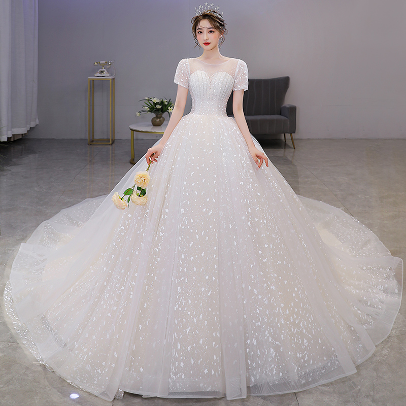 Straight Shoulder Main Wedding Dress 2021 New Temperament Bridal Style Light Trailing High Waist Pregnant Woman Great Size Winter Palace Wind