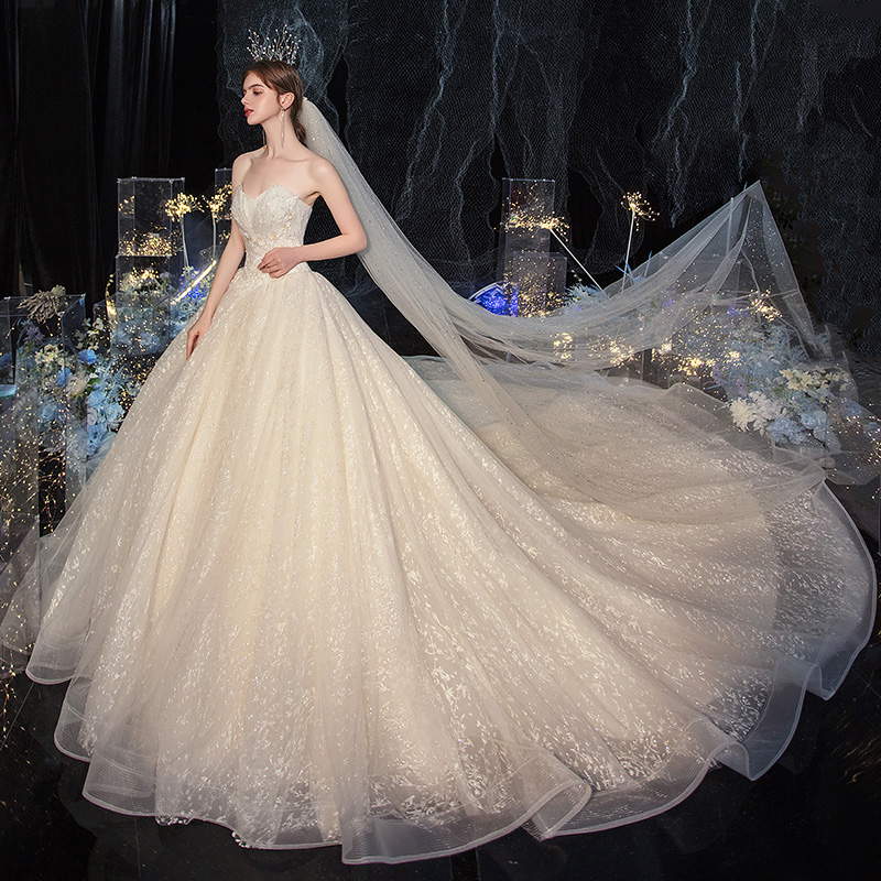 Bandeau wedding dress 2021 new temperament bride tail high waist large size pregnant summer French light simple small man