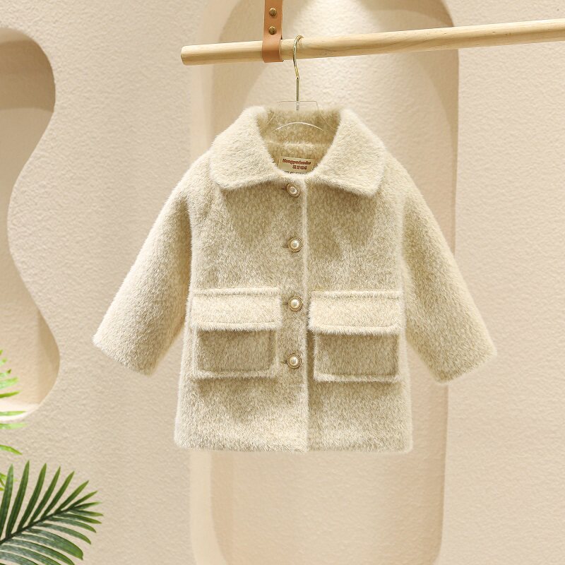 Girl's spring autumn clothing 2022 new CUHK children's mink suede thickened, what about the long version of the fur coat in the palate?