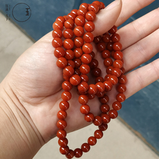 DIY аксессуары 天然南红色玛瑙散珠柿子红火焰纹佛珠手串珠diy饰品配饰手链项链