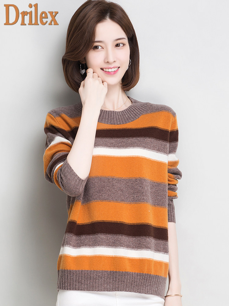 100%pure cardigan women's stripes 2020 new loose pullover temperament sweater fashion wild knitted base shirt