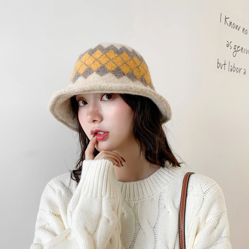 Korean women's hat autumn and winter woolen knitted women's small edge fisherman hat thickened warm foldable basin hat winter hat
