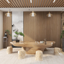 New Chinese landscape protection wall panel bedroom TV background fire pot shop tea room buttoned plate wall imitation wood grain integrated wall plate