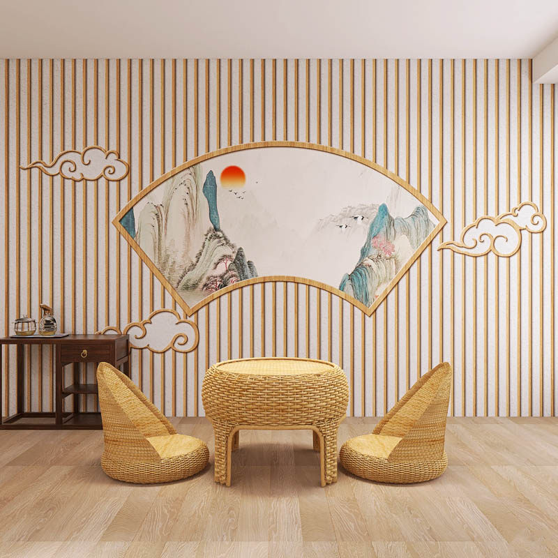 New Chinese landscape Living room Background Wall Decoration PLATE MINING EAR STORE TEA ROOM IMITATION GRILLES BAMBOO WOOD FIBER INTEGRATED WALL PANELS