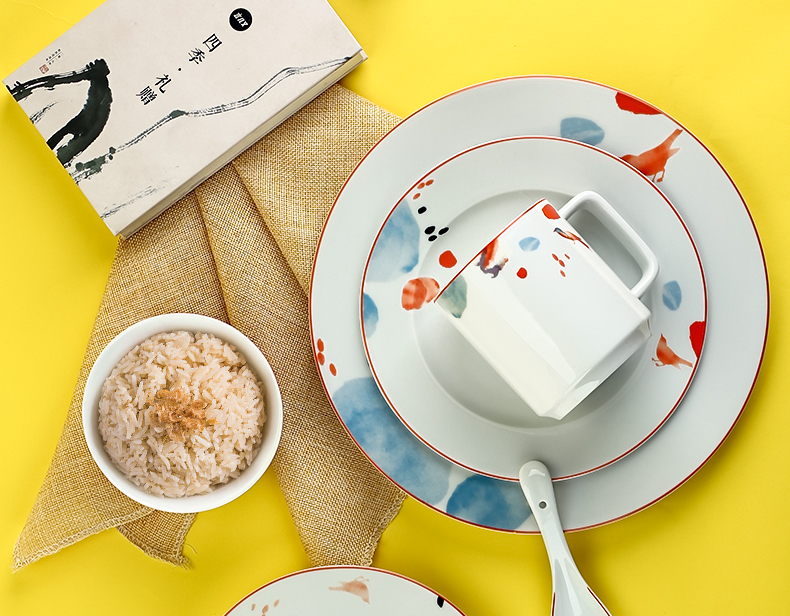 Jingdezhen ceramic tableware contracted web celebrity bowl of coloured drawing or pattern plate dishes suit household combination design gifts
