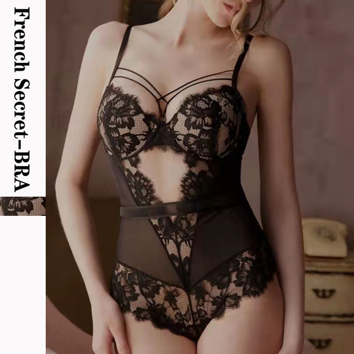 French sexy tempted butterfly conjunction lace underwear gathering bra to take the belly and shape the body coat open crotch