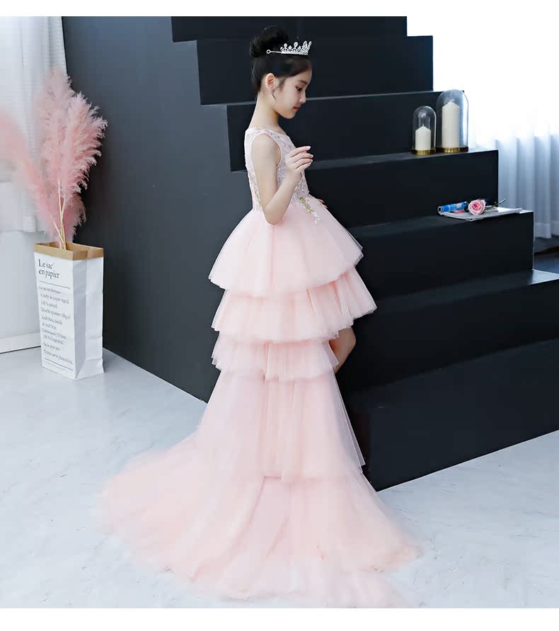 Cô gái đuôi hồng sinh nhật công chúa váy đầm hoa cô gái phồng sợi trẻ em chủ nhỏ sàn catwalk dạ hội mùa đông váy cho bé