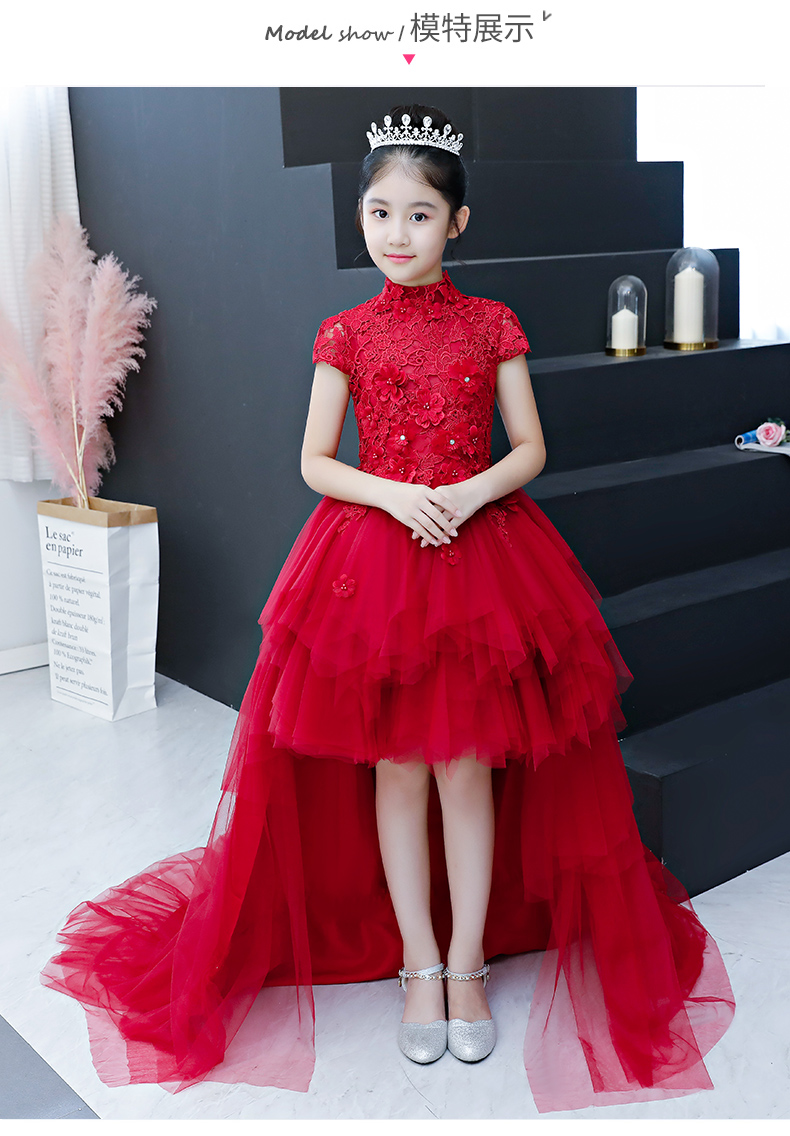 Cô gái màu đỏ váy sinh nhật công chúa váy con mẫu catwalk nhỏ chủ piano trang phục mùa đông đồ vest bé trai 3 mảnh