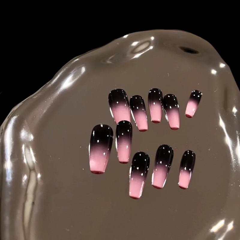 Ala Black Pink Gradient ins Style Nail Art European and American Style Wearable Nails Removable Fake Nails