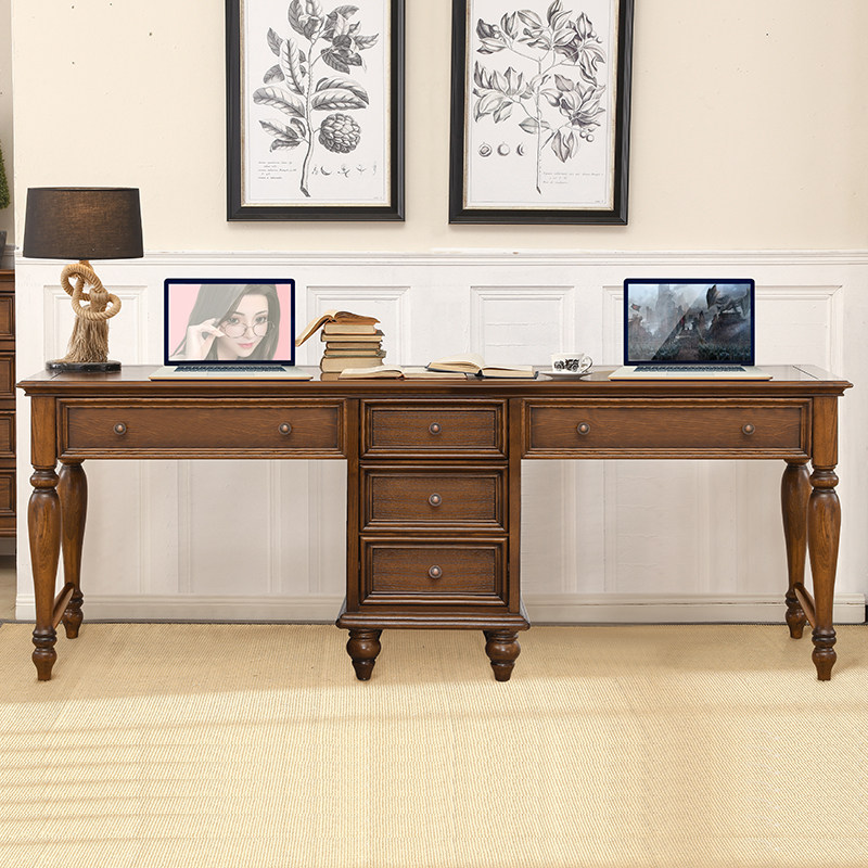 Double American all solid wood long desk home multifunctional bedroom study large desk adult computer desk