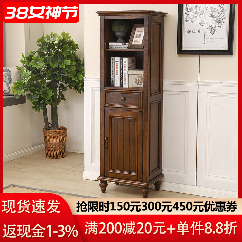 American Country High Cabinet High Wine Cabinet High Wine Cabinet European style White Wax Solid Wood Single Door Cabinet Living Room TV Cabinet
