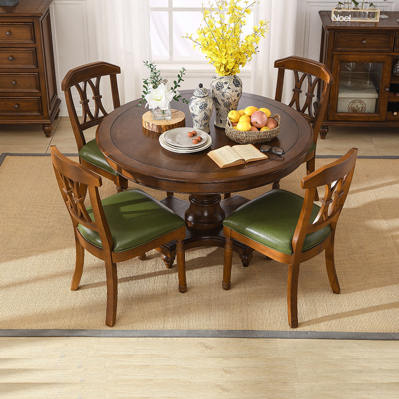 American solid wood dining table and chair combination round table small apartment round dining table old home eating modern minimalist dining table