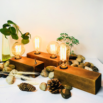 Handcrafted Solid Wood Retro Nostalgia Decorative small table lamp Creative Edison bed Headlights Bar Café American lamps