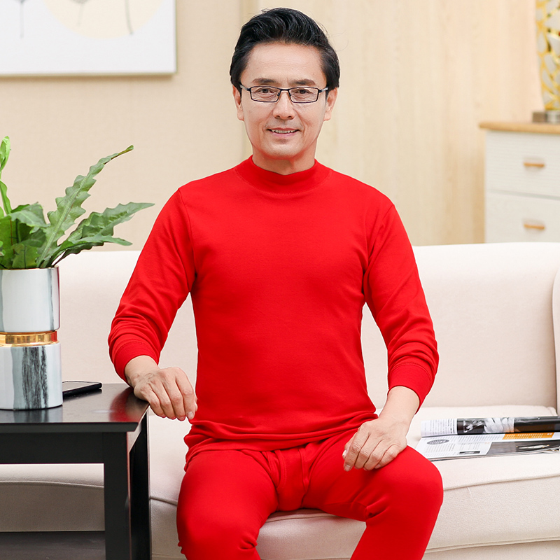 cuộc sống này giữa những bộ quần áo người đàn ông mùa thu quần mùa thu cũ thiết lập giữa cổ áo mens đồ lót bông áo len ấm áp màu đỏ lớn mỏng.