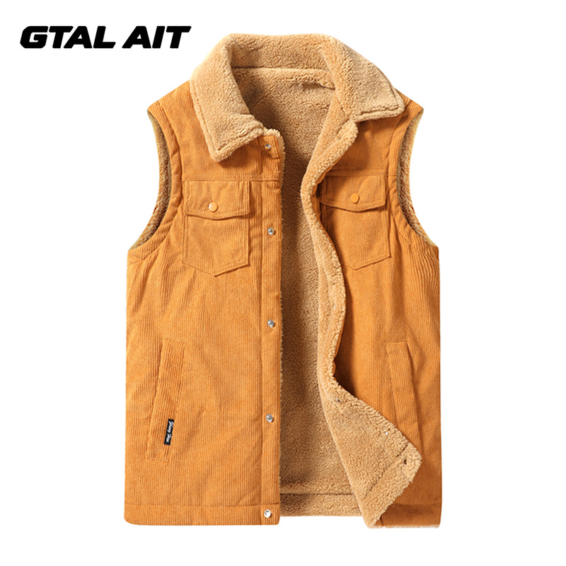 Gtal Ait Retro Corduroy Outer Vest for Men, Autumn and Winter Coat, Lamb Wool Thickened Warm Vest Gtal Ait Retro Corduroy Outer Vest for Men, Autumn and Winter Coat, Lamb Wool Thickened Warm Vest