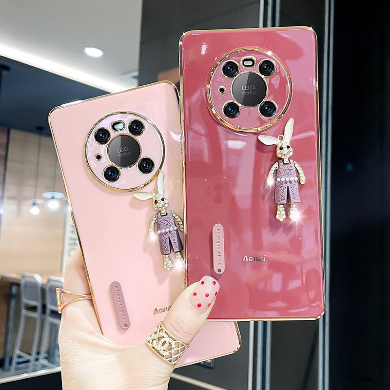 Huawei mate40e Mobile Phone Protection Shell Luxurious Plated Side nova8 Lens Full Package Anti-Fall mt40pro Fairy Net Red Retro Rabbit Suitable for m40 Soft Shell Water Drill Women n8 Lovely